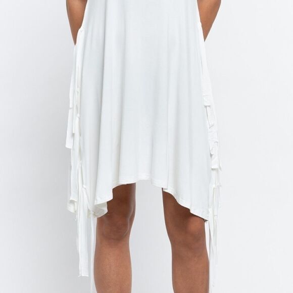 POL Clothing Cover Fringe White Tunic Dress - Picture 4 of 4